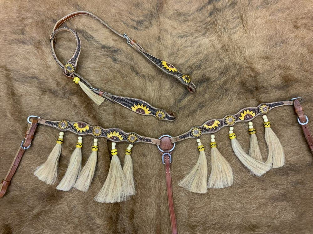 Pony Size Sunflower Print Headstall and Breast Collar Set