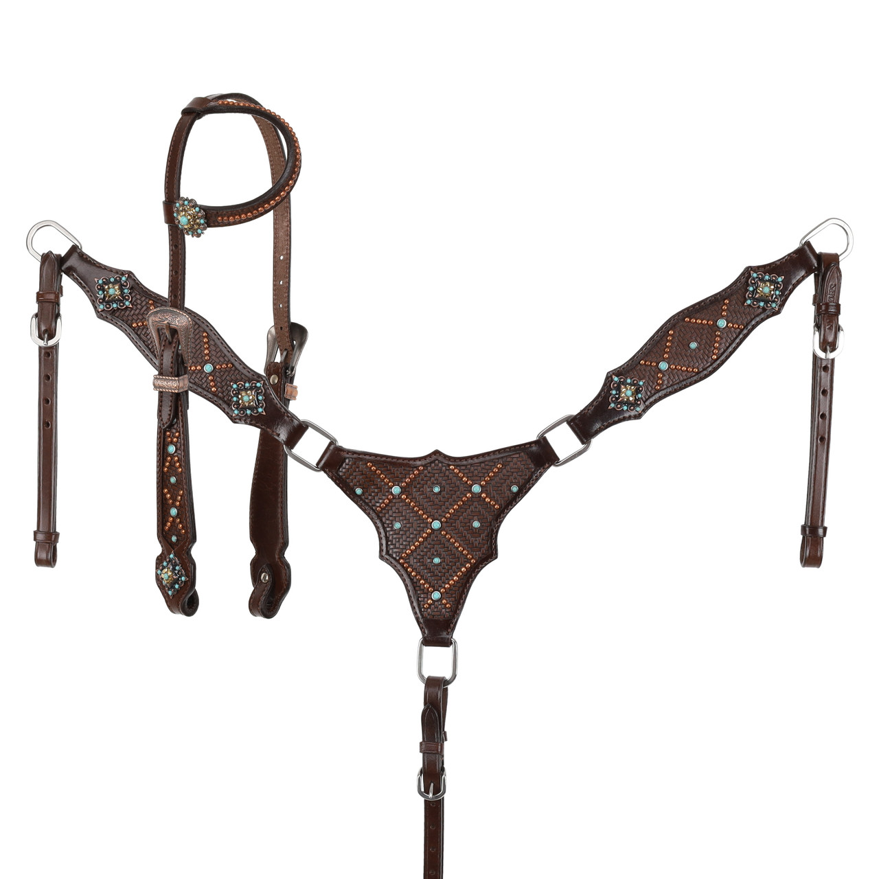 Showman ® Multi colored Navajo diamond print headstall and breast collar set.