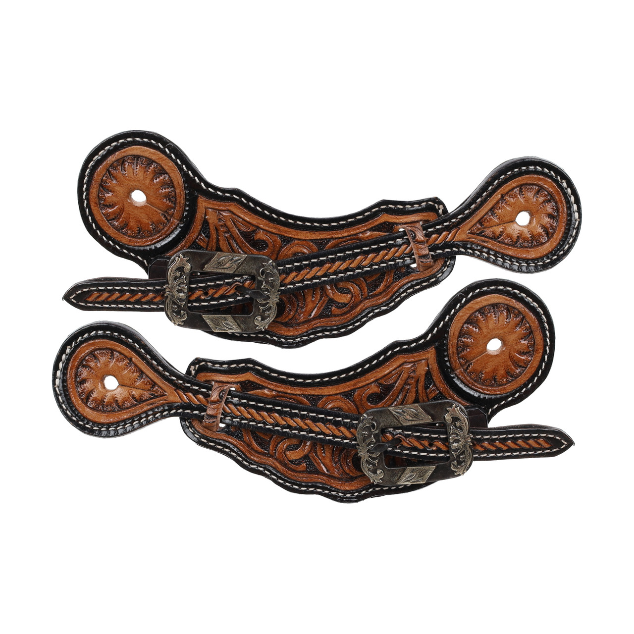 Showman ® Silver hand painted cross spur straps.