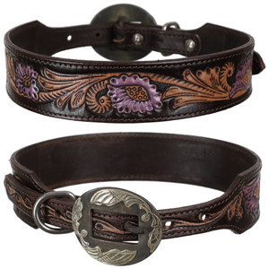 Showman Wild Rose Leather Dog Collar
