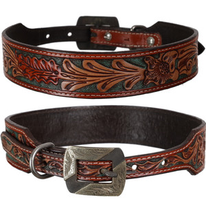Showman Turquoise Vine Leather Dog Collar