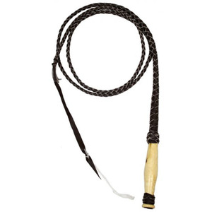4' Leather Braided Bull Whip w/ Wooden Handle