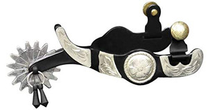 Showman Black Steel Jingle Bob Spurs w/ Silver Engraved Accents Showman Black Steel Jingle Bob Spurs w/ Silver Engraved Accents