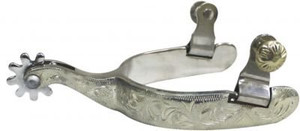Showman Stainless Steel Spurs w/ Silver Engraved Overlay Showman Stainless Steel Spurs w/ Silver Engraved Overlay