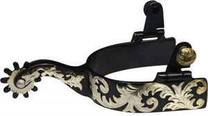 Showman Black Steel Spurs w/ Engraved Silver Scrolling Showman Black Steel Spurs w/ Engraved Silver Scrolling