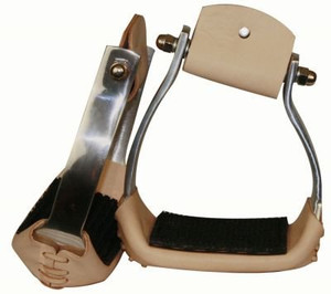 Showman Lightweight Angled Aluminum Stirrups w/ Wide Leather/Rubber Grip Tread Showman Lightweight Angled Aluminum Stirrups w/ Wide Leather/Rubber Grip Tread