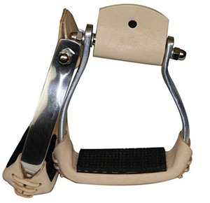 Showman Lightweight Angled Aluminum Stirrups w/ Leather/Rubber Grip Tread Showman Lightweight Angled Aluminum Stirrups w/ Leather/Rubber Grip Tread