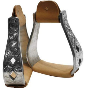 Showman Polished Aluminum Engraved Stirrups w/ Cut-Out Diamond Design Showman Polished Aluminum Engraved Stirrups w/ Cut-Out Diamond Design