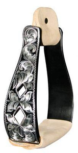 Showman Black Aluminum Stirrups w/ Silver Engraving & Cut-Out Diamond Design Showman Black Aluminum Stirrups w/ Silver Engraving & Cut-Out Diamond Design