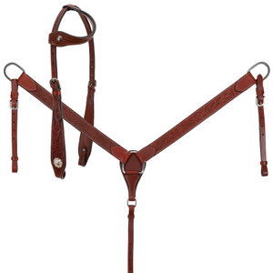 Showman Floral Tooled Leather Single Ear Headstall, Breast Collar & Reins Set Showman Floral Tooled Leather Single Ear Headstall, Breast Collar & Reins Set