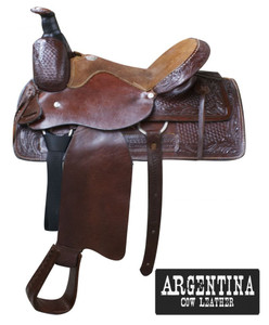 16" Buffalo Argentina Cow Leather Roper Style Saddle w/ Basketweave & Floral Tooling 16" Buffalo Argentina Cow Leather Roper Style Saddle w/ Basketweave & Floral Tooling