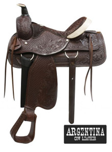 16" Buffalo Argentina Cow Leather Fully Tooled Roper Style Saddle 16" Buffalo Argentina Cow Leather Fully Tooled Roper Style Saddle