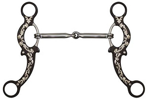 Showman 5" Brown Steel Snaffle Bit w/ Silver Filigree Overlay