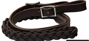 Showman 7' Argentina Cow Leather Contest Reins w/ Braided Center Showman 7' Argentina Cow Leather Contest Reins w/ Braided Center
