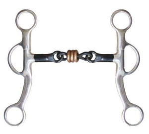 Showman Stainless Steel 5" Sweet Iron Dogbone Snaffle Bit w/ Copper Rings Showman Stainless Steel 5" Sweet Iron Dogbone Snaffle Bit w/ Copper Rings
