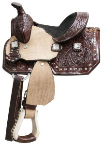 8" Double T Pony Saddle w/ Floral Tooling & Crystal Rhinestone Conchos