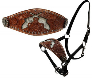 Showman Bronc Halter w/ Floral Tooling & Genuine Cowhide Dueling Guns Showman Bronc Halter w/ Floral Tooling & Genuine Cowhide Dueling Guns