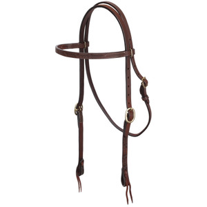 Showman Oiled Harness Leather Browband Headstall w/ Barbwire Tooling