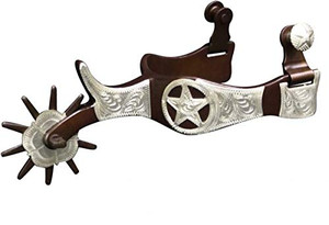 Showman Brown Steel Spurs w/ Engraved Silver Overlay & Texas Star Showman Brown Steel Spurs w/ Engraved Silver Overlay & Texas Star