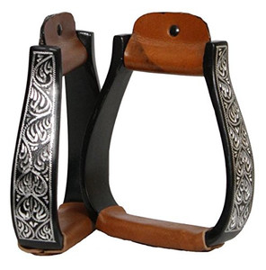 Showman Black Aluminum Silver Engraved Pleasure Style Stirrups Showman Black Aluminum Silver Engraved Pleasure Style Stirrups