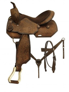 16" Barrel Style Saddle Set w/ Tooled Rough Out Leather 16" Barrel Style Saddle Set w/ Tooled Rough Out Leather