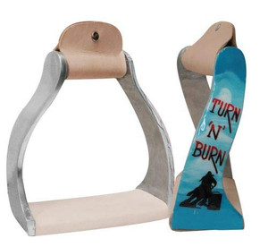 Showman Lightweight Twisted Angled Aluminum Stirrups w/ Painted "Turn 'N' Burn" Design Showman Lightweight Twisted Angled Aluminum Stirrups w/ Painted "Turn 'N' Burn" Design