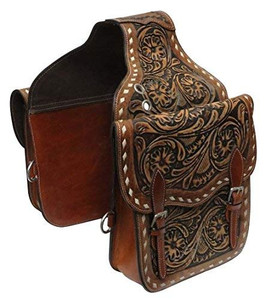 Showman Floral Tooled Medium Oil Leather Saddle Bag Showman Floral Tooled Medium Oil Leather Saddle Bag