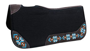 Showman 32" x 31" Black Felt Saddle Pad w/ Navajo Embroidered Wear Leathers Showman 32" x 31" Black Felt Saddle Pad w/ Navajo Embroidered Wear Leathers