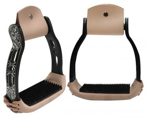 Showman Lightweight Black Aluminum Stirrups w/ Engraved & Cut Out Design