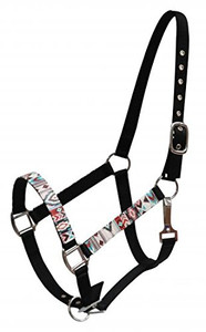 Showman Full Size Black Nylon Horse Halter w/ Multi Color Navajo Print Overlay Showman Full Size Black Nylon Horse Halter w/ Multi Color Navajo Print Overlay