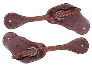 Showman Men's Leather Spur Straps w/ Barbed Wire Tooling Showman Men's Leather Spur Straps w/ Barbed Wire Tooling