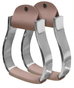 Showman Pony/Youth Size Polished Aluminum Stirrups w/ Light Leather Tread Showman Pony/Youth Size Polished Aluminum Stirrups w/ Light Leather Tread