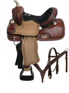 12" Double T Pony Saddle Set w/ Tooled Border