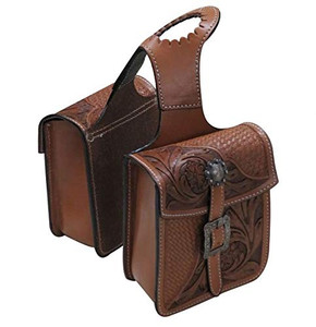 Showman Basketweave & Floral Tooled Leather Horn Bag Showman Basketweave & Floral Tooled Leather Horn Bag