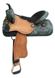 16" Double T Barrel Style Saddle w/ Spur Rowel Conchos 16" Double T Barrel Style Saddle w/ Spur Rowel Conchos