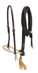 Showman Oiled Harness Leather Bosal Headstall w/ Brown Nylon Mecate Reins Showman Oiled Harness Leather Bosal Headstall w/ Brown Nylon Mecate Reins