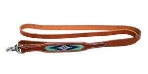 Showman Couture Genuine Leather Dog Leash w/ Turquoise Beaded Inlay