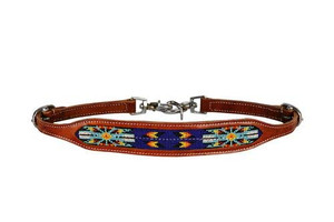 Showman Medium Oil Leather Wither Strap w/ Royal Blue Beaded Inlay