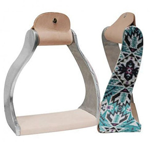Showman Lightweight Twisted Angled Aluminum Stirrups w/ Shimmering Teal Aztec Print Showman Lightweight Twisted Angled Aluminum Stirrups w/ Shimmering Teal Aztec Print