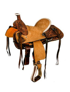 12" Double T Hard Seat Roper Style Saddle w/ Floral Tooling