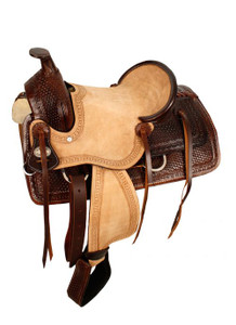 13" Double T Hard Seat Roper Style Saddle w/ Basketweave Tooling