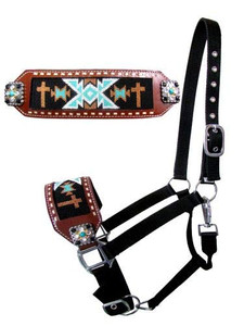 Showman Bronc Halter w/ Navajo Cross Beaded Design Noseband
