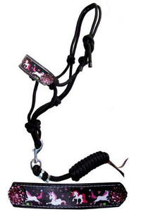 Showman PONY SIZE Dancing Unicorn Cowboy Knot Rope Halter w/ Lead