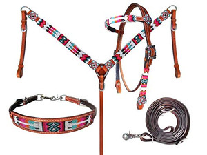Showman Beaded Tribal Design 4 Piece Headstall & Breast Collar Set Showman Beaded Tribal Design 4 Piece Headstall & Breast Collar Set