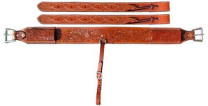 Showman 3" Wide Acorn Tooled Leather Back Cinch w/ Roller Buckles Showman 3" Wide Acorn Tooled Leather Back Cinch w/ Roller Buckles