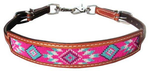 Showman Medium Leather Wither Strap w/ Pink Navajo Design Inlay