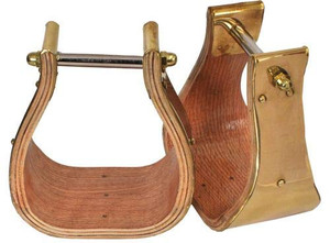 Showman Polished Brass Covered Wood Stirrups w/ 4" Tread Showman Polished Brass Covered Wood Stirrups w/ 4" Tread