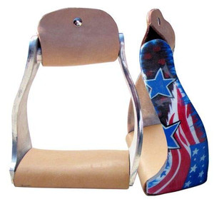 Showman Lightweight Twisted Angled Aluminum Stirrups w/ Painted Stars & Stripes Design Showman Lightweight Twisted Angled Aluminum Stirrups w/ Painted Stars & Stripes Design