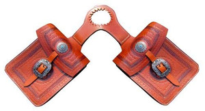 Showman Rope Tooled Leather Horn Bag w/ Turquoise Stone Conchos Showman Rope Tooled Leather Horn Bag w/ Turquoise Stone Conchos