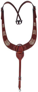 Showman Floral Tooled Leather Pulling Collar w/ Rawhide Buck Stitch Inlays
